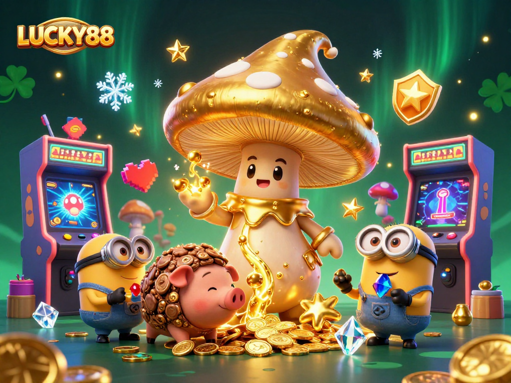 Engage with LUCKY88's vibrant 3D casino world, where golden magic and treasure await.