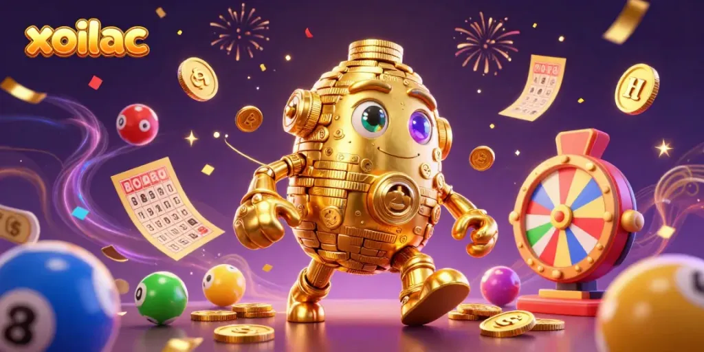 Engage with the exciting world of xoilac through vibrant lottery-themed visuals and dynamic gaming elements.